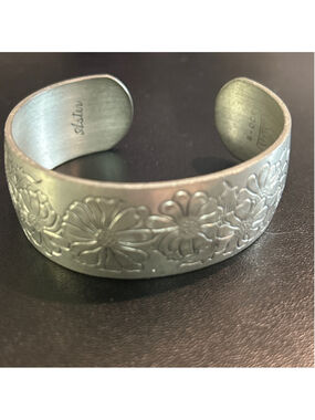 Women's Aster Silver Floral Pewter Cuff Bracelet One Size